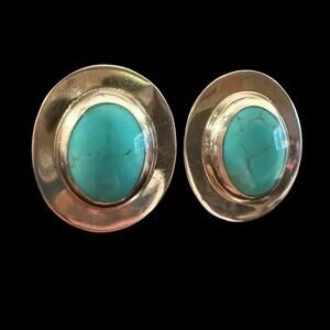 Vintage Sterling Silver Clip-on Earrings with Turquoise